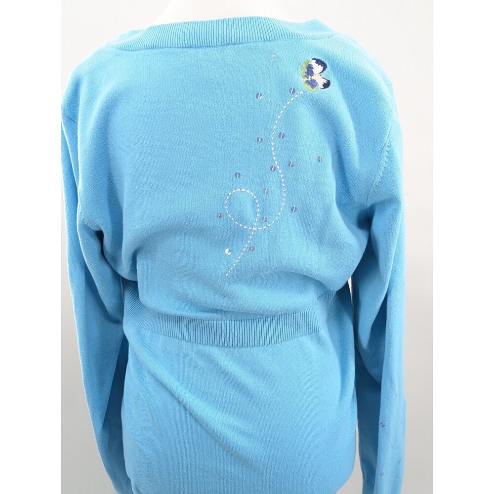 Blue Embroidered Women's Cardigan Sweater - Picture 2 of 9